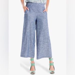 NWT Max Studio Cropped Linen Blend Heather Blue Wide Leg Trousers
